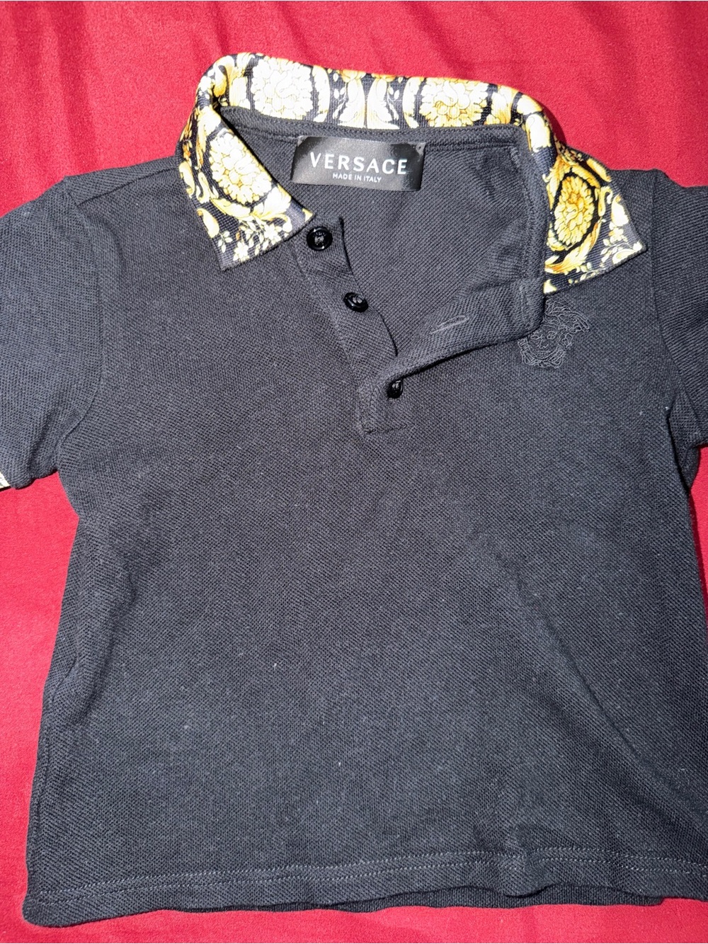 Versace Black Polo with Yellow Baroque-Print Collar